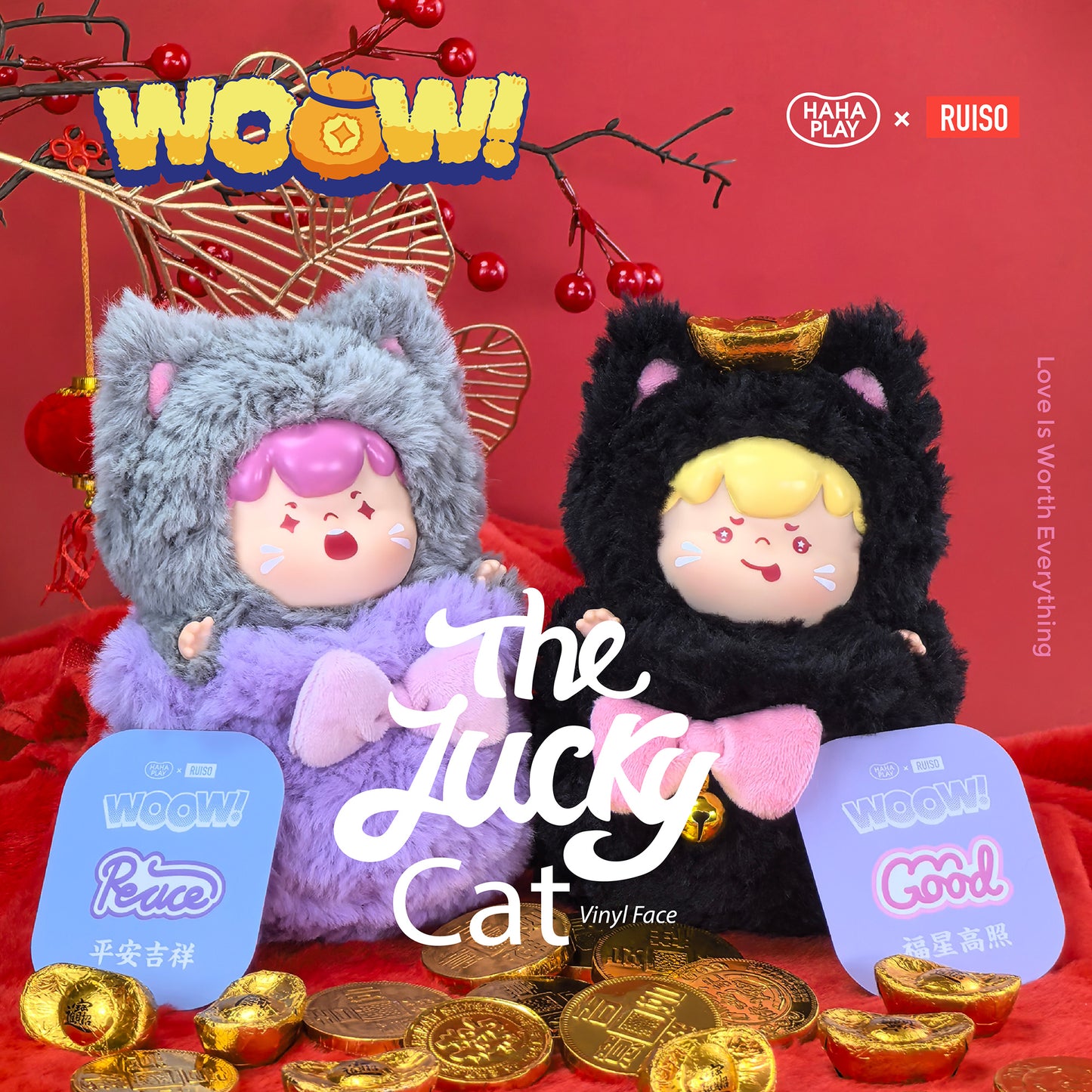 WOOW The Lucky Cat Series Vinyl Face Plush Bag Dolls